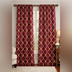 Elegant Burgundy & Gold Embroidered Curtain Panels (Set of 2)